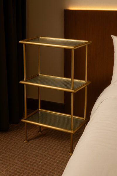 3-Tier Brass Finish Metal & Glass Shelf Unit