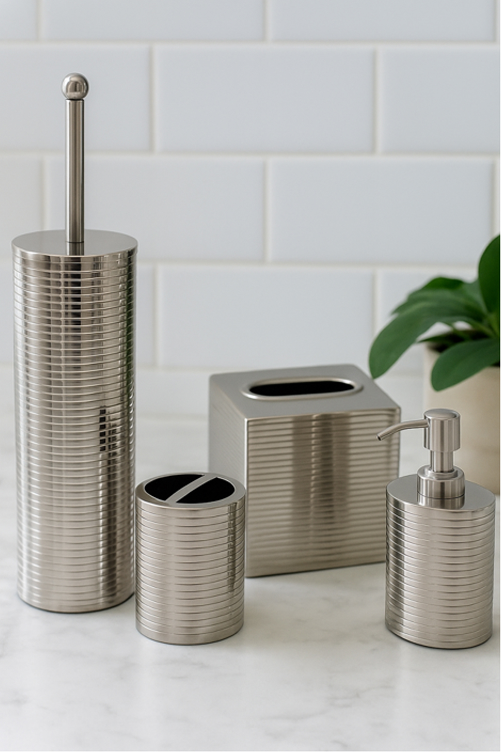 Oval Lines Stainless Steel Bathroom Accessory Set