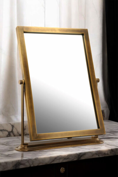 Large Countertop Makeup Mirror in Antique Brass
