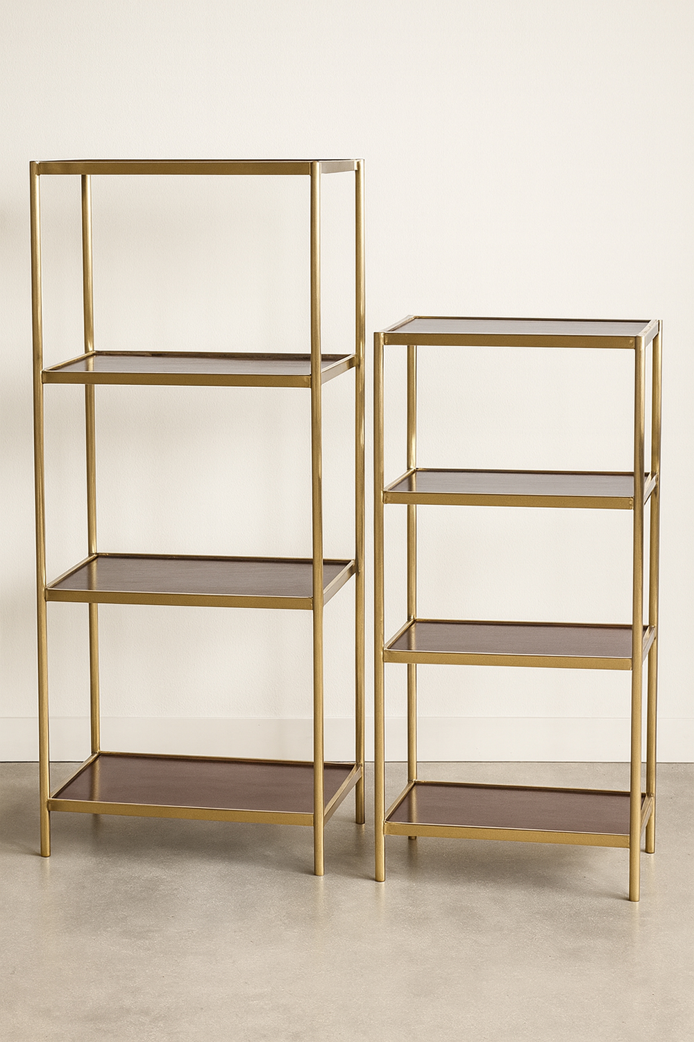Modern Gold & Wood Freestanding Shelving Units