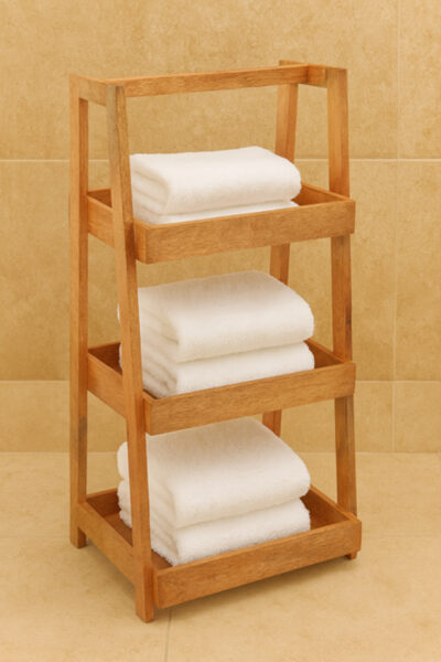 3-Tier Floor Standing Wooden Towel Rack for Bathroom