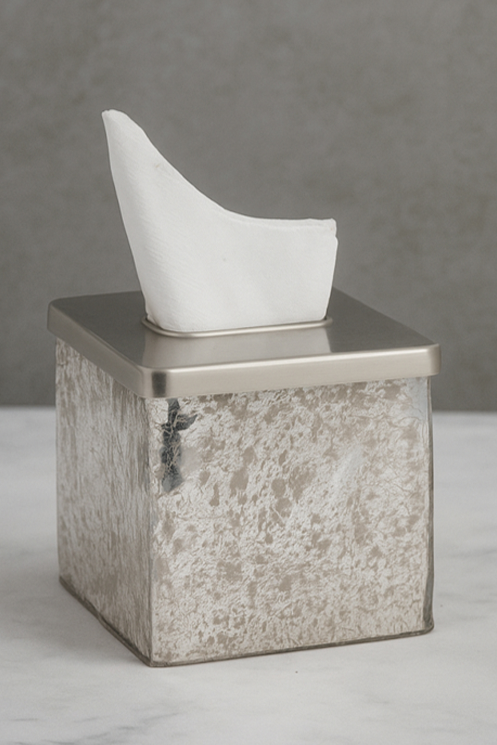 Crackle Glass Silver Tissue Holder
