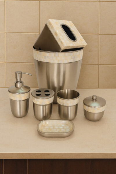 Matte Finish Metal Bathroom Accessories Set with Mother of Pearl Inlay