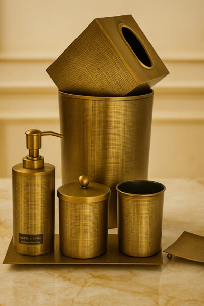 Etched Antique Brass Metal Bathroom Accessories Set