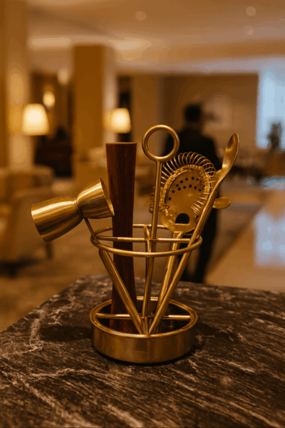 luxury bar tool set with a stand