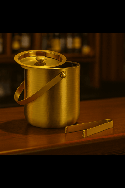 Hammered gold finish ice bucket set