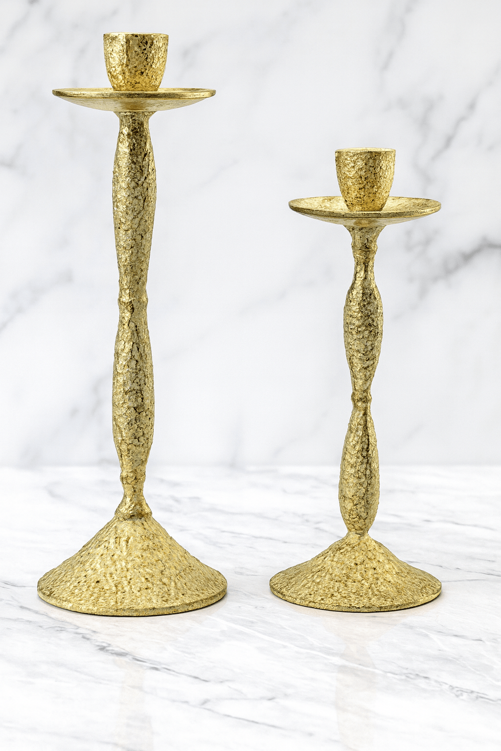 S/2 gold-toned candle holders textured