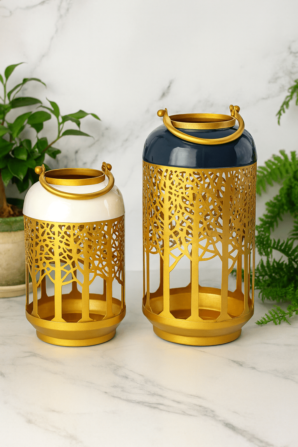 S/2 Decorative lanterns featuring a sleek, modern design