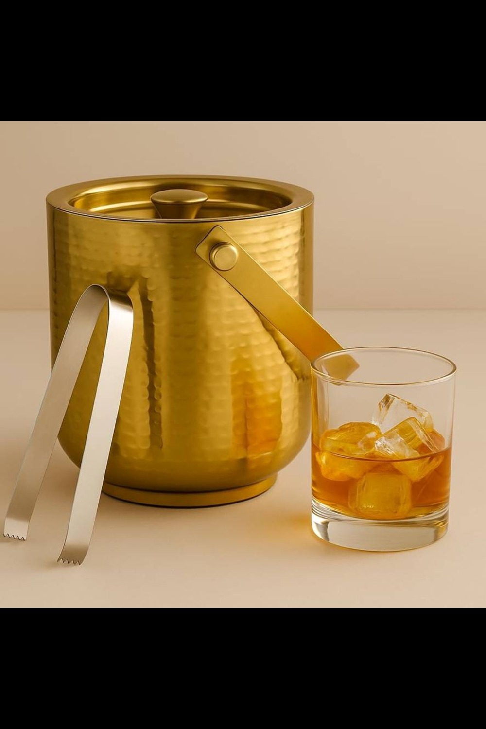 Double Wall Ice Bucket – Gold Hammered