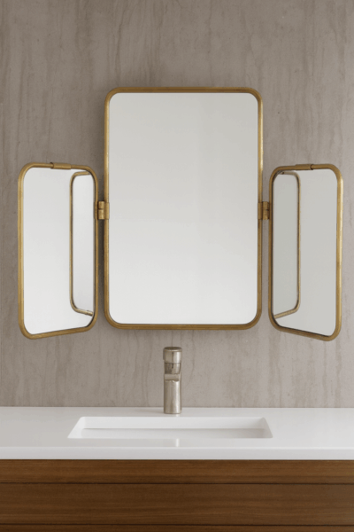 Premium 3-Way Wall Mounted Bathroom Mirror with Golden Metal Frame