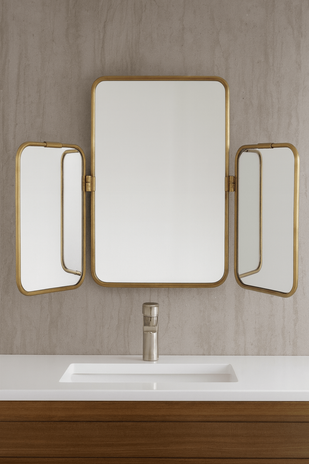 Premium 3-Way Wall Mounted Bathroom Mirror with Golden Metal Frame