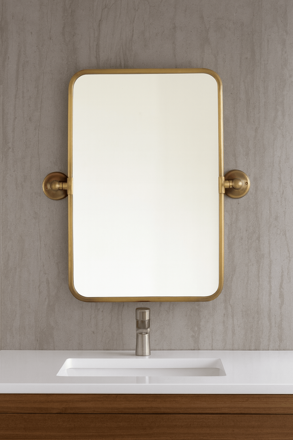 “Modern Brass Frame Wall Mirror – Bathroom Vanity Design”