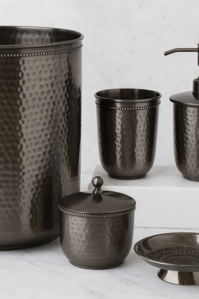 Graphite Grey Hammered Steel Bath Set