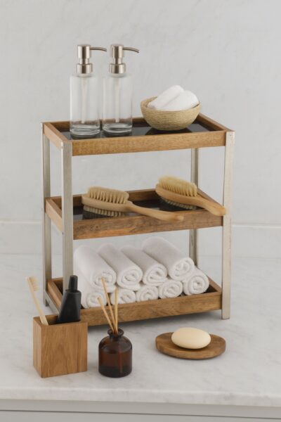 3-Tier Wooden & Metal Bathroom Storage Rack