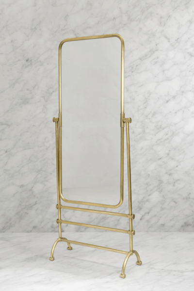 Antique Brass Finish Standing Floor Mirror with Adjustable Frame – Vintage Bathroom & Dressing Mirror"