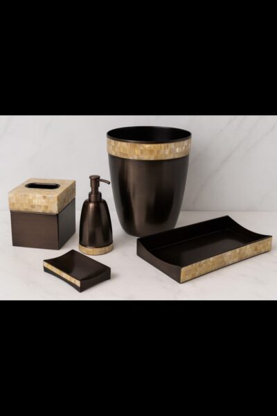 Luxury Bronze Bathroom Accessory Set with Marble Mosaic Inlay – 5 Piece